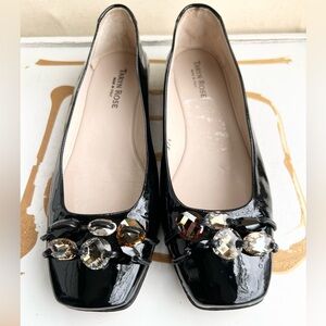 Taryn Rose Black Patent Leather Flats with Gem Accents